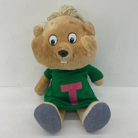 Vintage 80s Alvin and the Chipmunks Theodore Plush Stuffed Animal - Green - Picture 1 of 7
